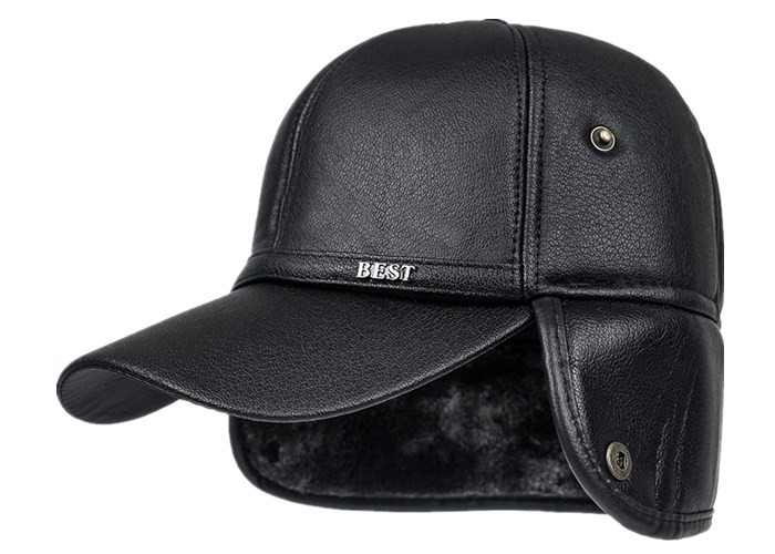 Solid Faux Leather Winter Bomber Hats With Ear Flap Bone Masculino