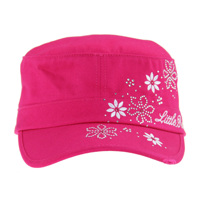 100% Red Cotton Military Cap With Custom Embroidery And Crystal On Front And Upper Peak