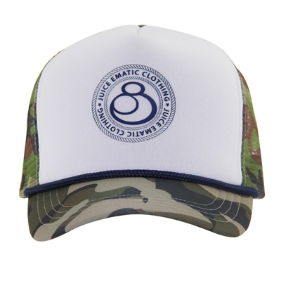 Camouflage Printing Pattern Brim And Mesh Trucker Caps With White Front Panel