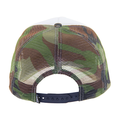 Camouflage Printing Pattern Brim And Mesh Trucker Caps With White Front Panel