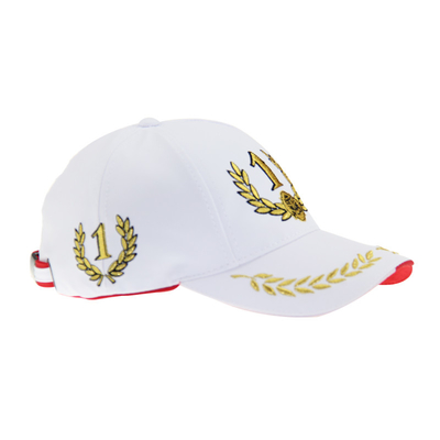 Customizable White F1 Racing Cap Gold Metallic Embroidered 6 Panels