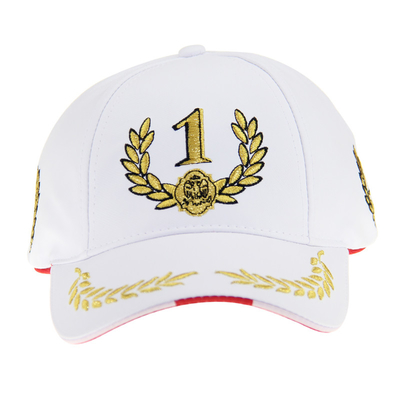 Customizable White F1 Racing Cap Gold Metallic Embroidered 6 Panels