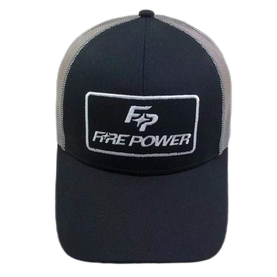 6 Panel Flat Peak Adjustable Mesh Trucker Caps With Applique Embroidery