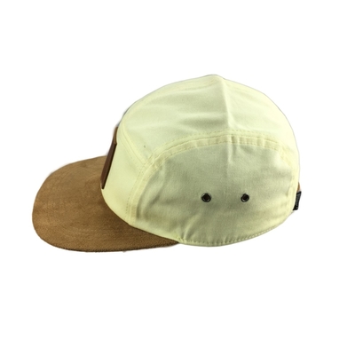 Embroidery Logo Five Panel Camp Cap With Flat Suede Visor  Buckle Closure