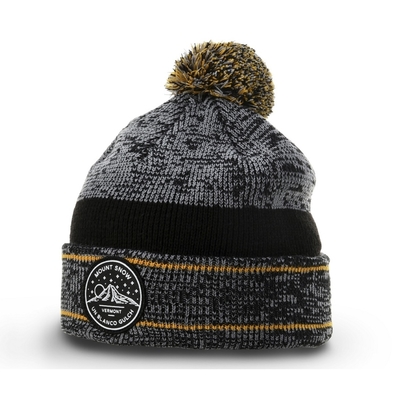 Warm Winter Mens Pom Pom Beanie Hats Heathered Beanie With Ruber Badge Logo