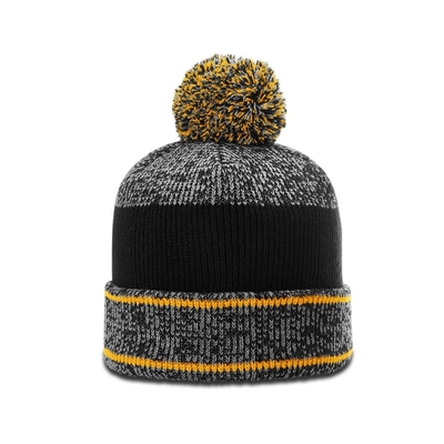 Warm Winter Mens Pom Pom Beanie Hats Heathered Beanie With Ruber Badge Logo