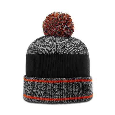 Warm Winter Mens Pom Pom Beanie Hats Heathered Beanie With Ruber Badge Logo