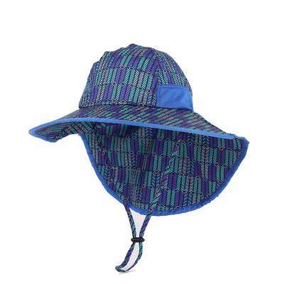 Kids Searsucker Blue Beach Hawaii Fisherman Hat Custom Upf 50 Sun Protection Baby Summ